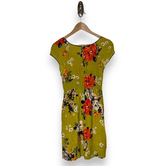 Moulinette Soeurs Anthro 100% Silk Green Floral Short Cap Sleeve A-Line Dress 6 - Picture 3 of 9